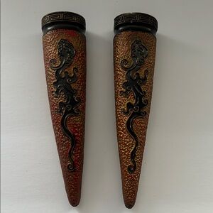 Textured Wall Sconces with Black‎ Dragon Design